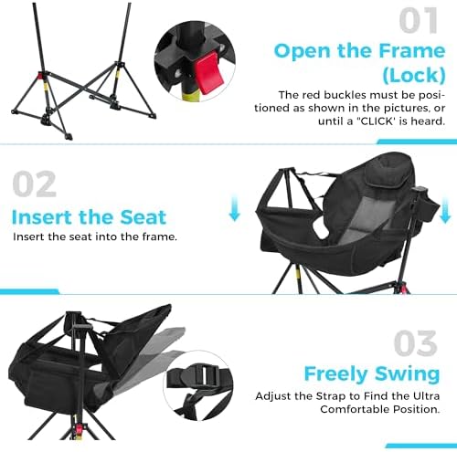 ainfox hammock camping chair, foldable portable rocking chairs showing dimensions