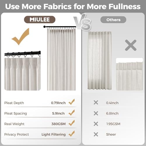 miulee 4 panels pinch pleated linen curtains 108 on a desk or shelf