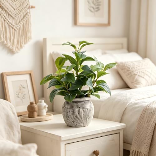 alphaacc 12.8" artificial ficus plant in cement pot on a desk or shelf