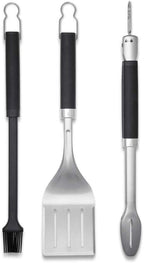 Weber Premium BBQ Tools Set - 3 Pcs | Stainless Steel Tongs, Spatula & Baster for Barbeque Cooking | BBQ Metal Utensils BBQ Accessories for Outdoor Cooking & Grilling - Silver (6764)
