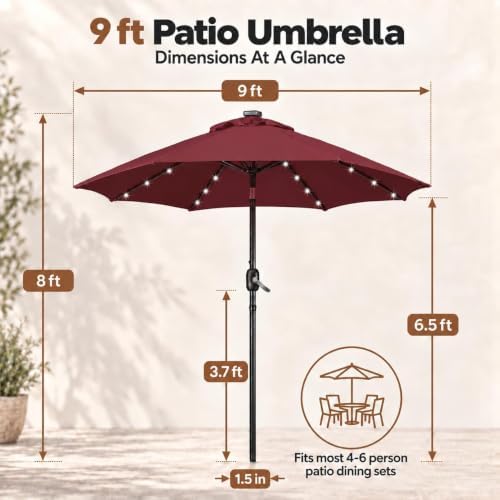yaheetech 9ft solar patio umbrella w/push button tilt shown in use