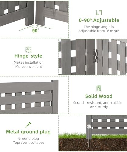 3-panel outdoor air conditioner fence screen, outside wood, front angle view