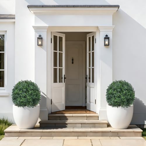 grooy artificial 4 pack boxwood topiary plant with, side view