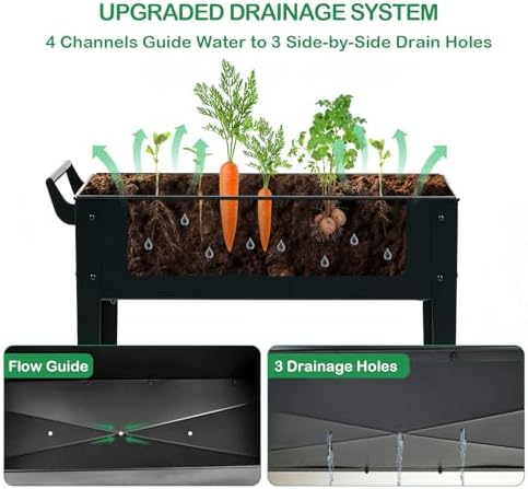 32" tall elevated raised garden bed with wheels, close-up detail