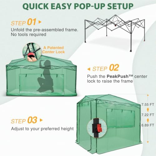 eagle peak 8x6 easy setup pop up greenhouse, side view