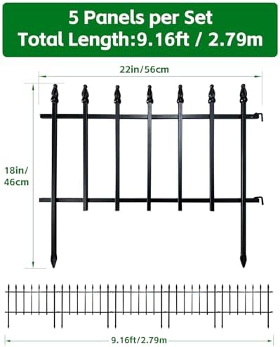 arifaro 5 panels metal garden fence 18" h shown in use