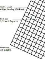 Black Hardware Cloth 1/2 Inch 48 x 100 Ft 19-Gauge | Chicken Wire Fencing, Welded Wire Fencing, Wire Mesh Roll, Cage Wire, Garden Fencing, Vegetable Garden, Wire Cloth