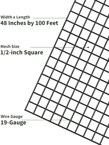 Black Hardware Cloth 1/2 Inch 48 x 100 Ft 19-Gauge | Chicken Wire Fencing, Welded Wire Fencing, Wire Mesh Roll, Cage Wire, Garden Fencing, Vegetable Garden, Wire Cloth