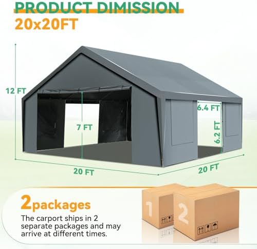 tooluck carport 20x20 heavy duty 2 car carport shown in use
