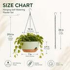 12 inch self‑watering hanging planters plant pots, green‑brown, close-up detail