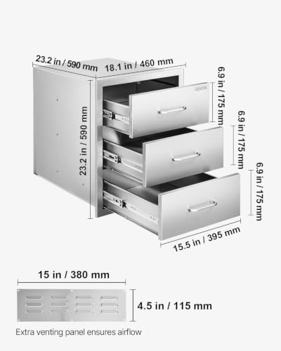 vevor outdoor kitchen drawers 18.1"w x 23.2"h x, close-up detail