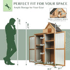 outdoor storage cabinet weatherproof with 3 adjustable shelves shown in use