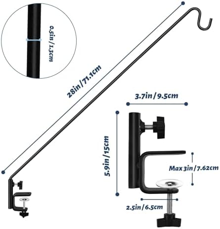 ERYTLLY 2 Packs 3 Inch Clamp 28" Long Deck Hook Wall Pole Wall ounted Deck Hook Extensible and Adjustable Wal!Bracket for Hanging Bird Feeder,Plants,Wind Chimes