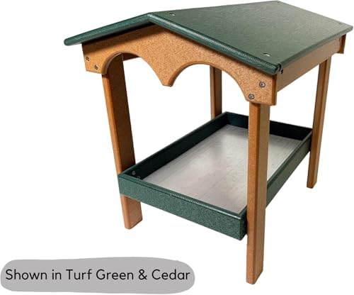 DutchCrafters Recycled Plastic Poly Large Covered Ground Fly Through Raised Platform Bird Feeder with Mesh Seed Tray - USA Amish Made (Turf Green & Cedar)
