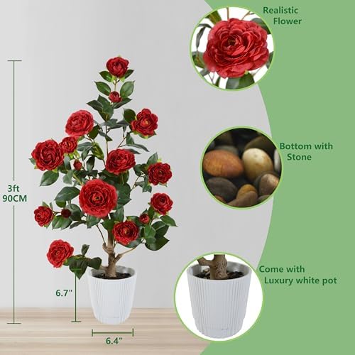 warmplants artificial camellia tree 3ft fake flower plant shown in use