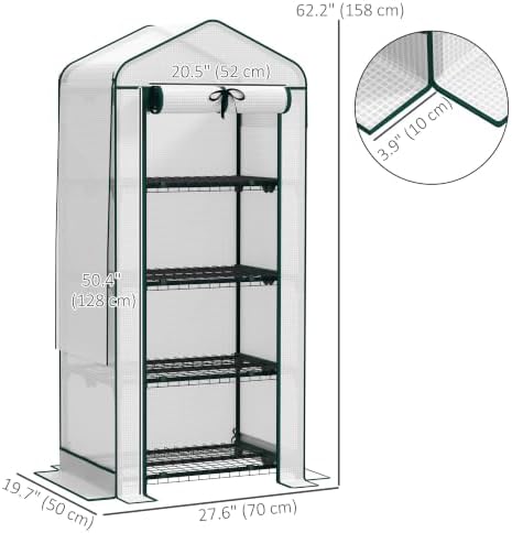 outsunny 4 tier mini greenhouse w/ screen roof on a desk or shelf