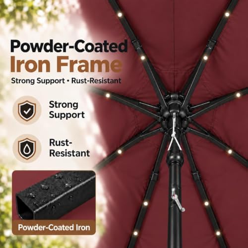 yaheetech 9ft solar patio umbrella w/push button tilt, view 9