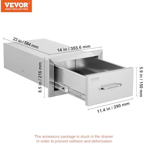 vevor outdoor kitchen drawers 14"w x 8.5"h x, close-up detail