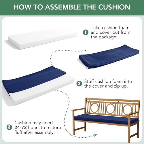 summsun outdoor bench cushion pad, 48 x 18, front angle view