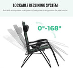 JEAREY Oversized Padded Zero Gravity Chairs, Folding Lounge Chair Outdoor Patio Recliner, Anti Gravity Chair for Backyard with Headrest, Cup Holder, Side Tray, Polyester Mesh - Black/Dark Green