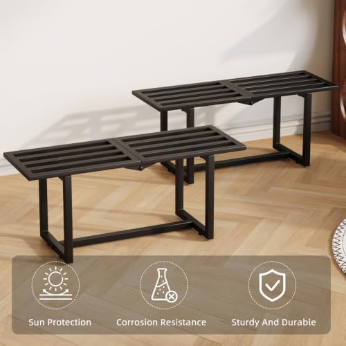plant stand, foldable metal shelf, indoor outdoor,black, side view