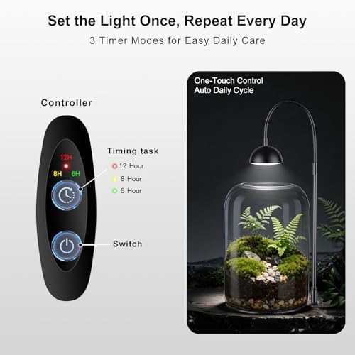 glass plant terrarium, led grow light, adjustable ventilation shown in use