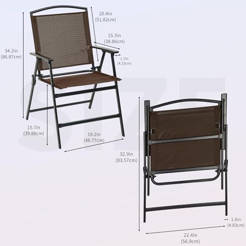 Outdoor Folding Patio Dining Sling Chairs with Mesh Fabric for Garden Lawn Comping-Set of 4 Brown