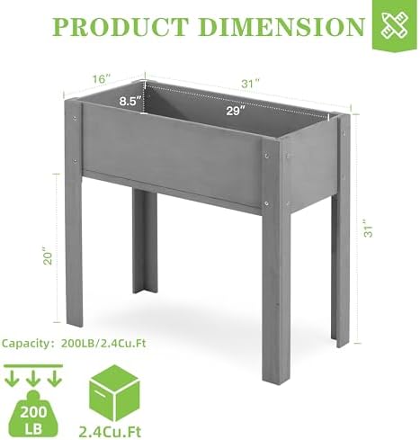 raised garden bed with legs, 31x16x31'', outdoor wood, close-up detail
