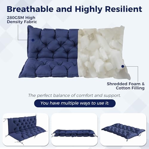 iaseahk porch swing cushions, 60×40×4 inch, waterproof, navy shown in use