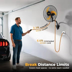 cammoo 18 inch wall mount fan oscillating, 600d showing dimensions