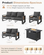 aoxun aluminum patio furniture set with fire pit on a desk or shelf