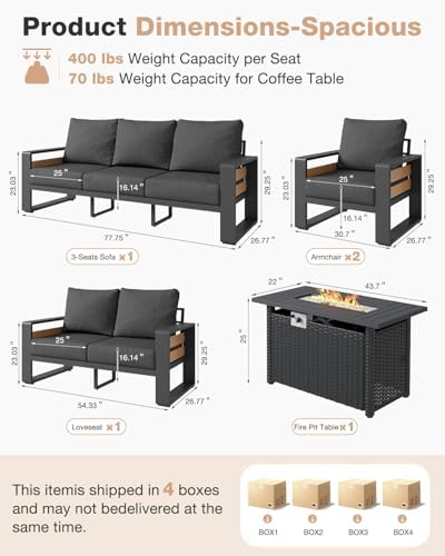 aoxun aluminum patio furniture set with fire pit on a desk or shelf