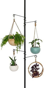 tension rod plant stand, plant poles for hanging shown in use