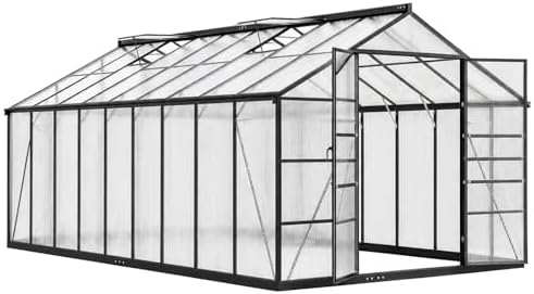 10x18 ft aluminum greenhouse, durable walk-in polycarbonate greenhouse, front angle view