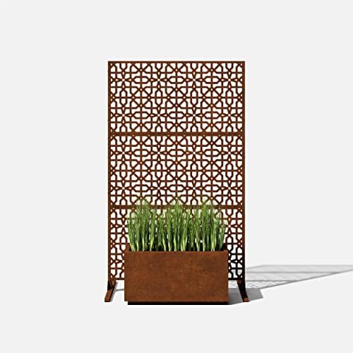 veradek corten steel privacy screen set with stand showing dimensions