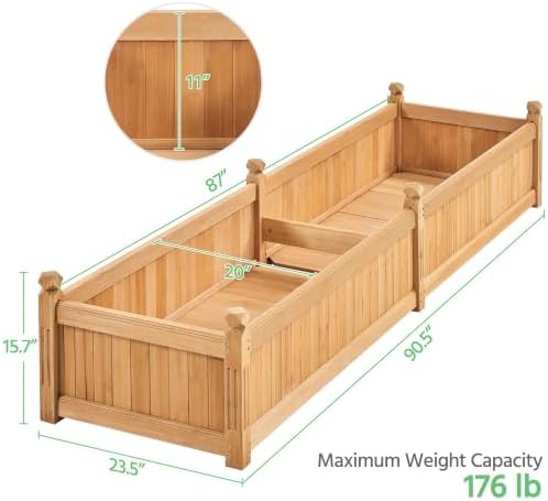 yaheetech 90.5" wooden raised garden bed rectangular planter, close-up detail
