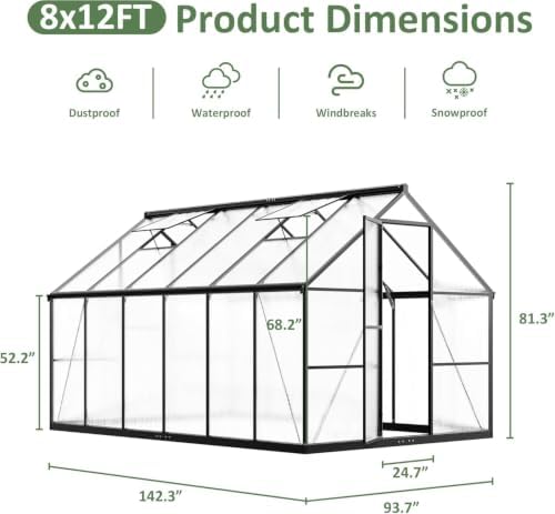 polar aurora 8x12 ft outdoor walk-in polycarbonate greenhouse shown in use