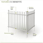 zippity burbank picket fence panels, white vinyl diy, close-up detail