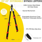 yesker 26-33 inch extendable bypass loppers for tree, close-up detail