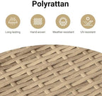 vidaxl patio table beige 70.9"x35.4"x29.5" poly rattan acacia showing dimensions