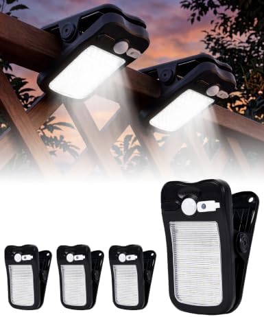 4 Pack Clip On Solar Lights Outdoor - Waterproof Solar Clip Light with Motion Sensor, USB & Solar Powered Clamp Lights for Fence Garage Gutter