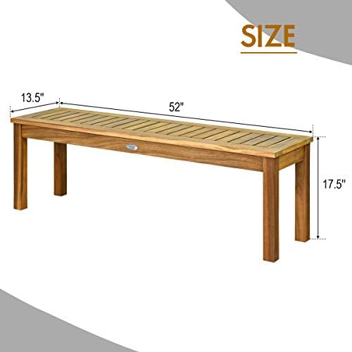 tangkula 52 inches acacia wood outdoor bench, wood, close-up detail