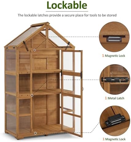 mcombo wooden greenhouse with roof & adjustable shelves on a desk or shelf