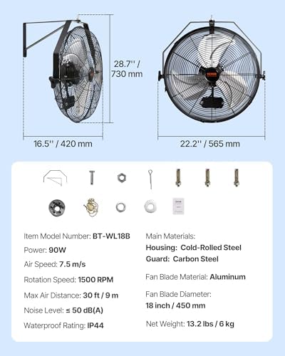 vevor wall mount fan, 18 inch 4150 cfm on a desk or shelf