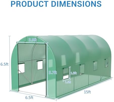 15×7×7ft walk-in tunnel greenhouse, front angle view