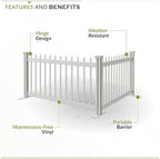 zippity kensington portable event fence, white vinyl freestanding, close-up detail