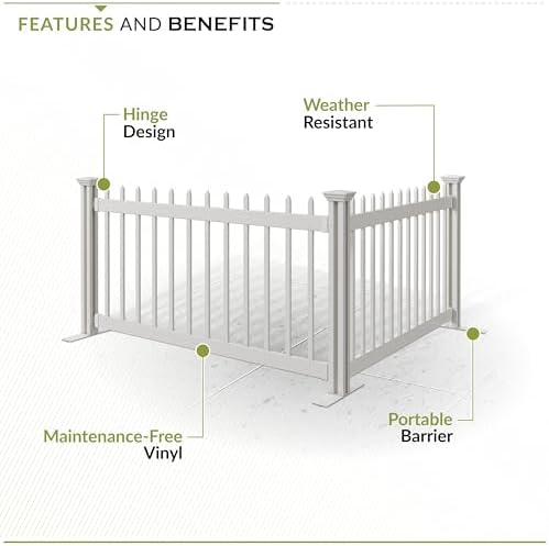 zippity kensington portable event fence, white vinyl freestanding, close-up detail