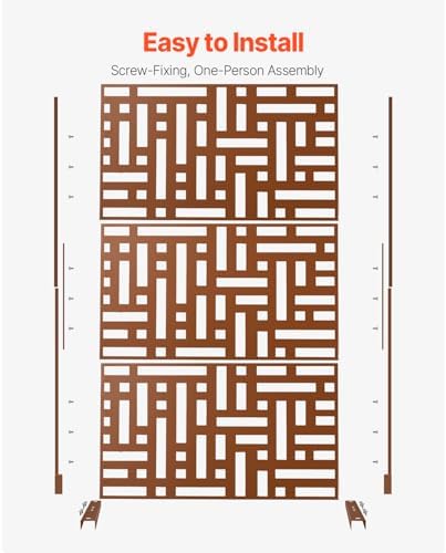 vevor metal privacy screen, 47" w x 76" showing dimensions