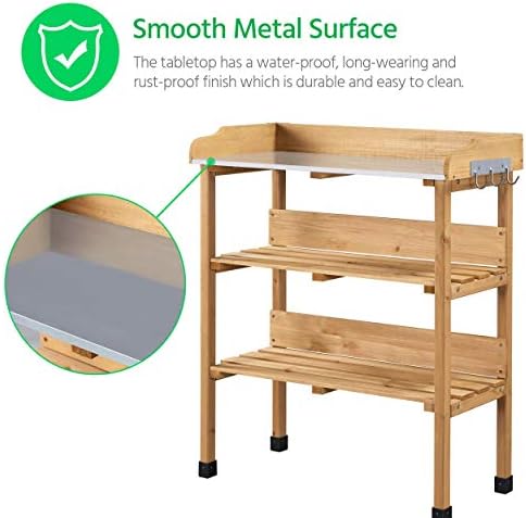 yaheetech potting bench outdoor console table w/3-tier storage,natural on a desk or shelf