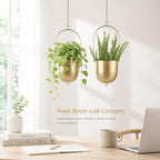 acelist gold metal hanging planter set of 2, close-up detail